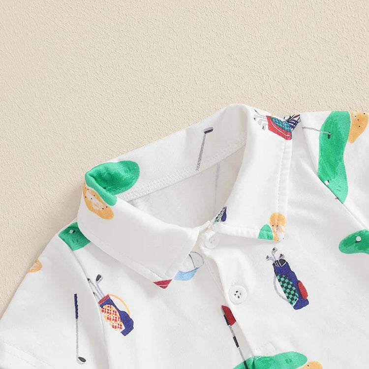 Mono de golf para bebé niño y niña, con cuello de solapa y botones, manga corta, ropa de verano