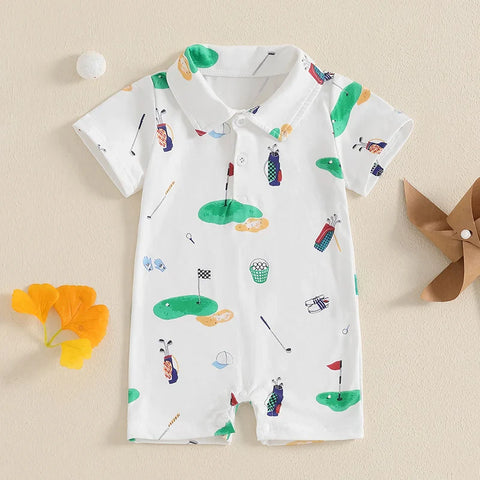 Mono de golf para bebé niño y niña, con cuello de solapa y botones, manga corta, ropa de verano