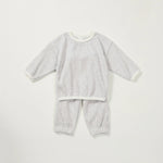 Conjunto de 2 piezas de jersey de algodón gofre de manga larga con cuello redondo y pantalones deportivos para bebés y niñas