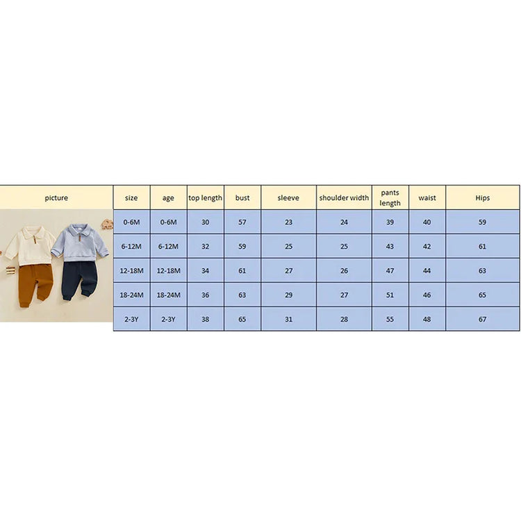 Conjunto de 2 piezas de otoño para bebés y niños pequeños, jersey de manga larga con solapa y media cremallera, conjunto de pantalones de color liso
