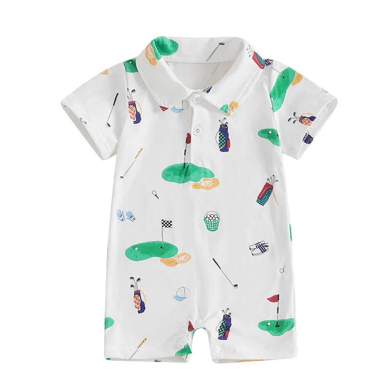 Mono de golf para bebé niño y niña, con cuello de solapa y botones, manga corta, ropa de verano