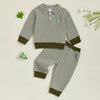 Conjunto de ropa infantil de 2 piezas con top de pato bordado de manga larga y pantalones a rayas para bebés y niños pequeños