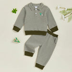Conjunto de ropa infantil de 2 piezas con top de pato bordado de manga larga y pantalones a rayas para bebés y niños pequeños
