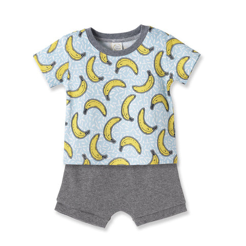 Conjunto de camiseta de bambú y pantalones cortos de algodón Banana Split para niño