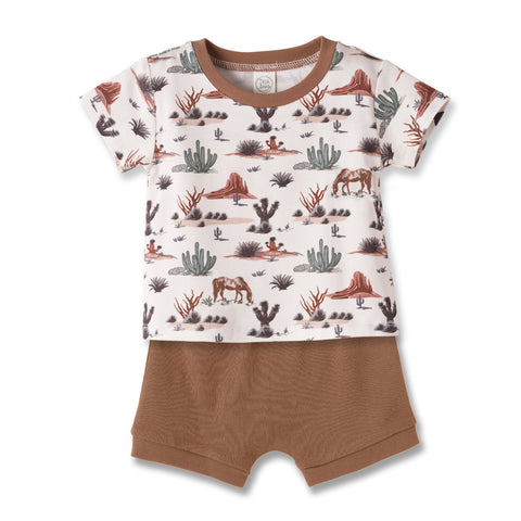 Conjunto de camiseta y pantalón corto estilo suroeste para niño – Cactus Trails Bamboo