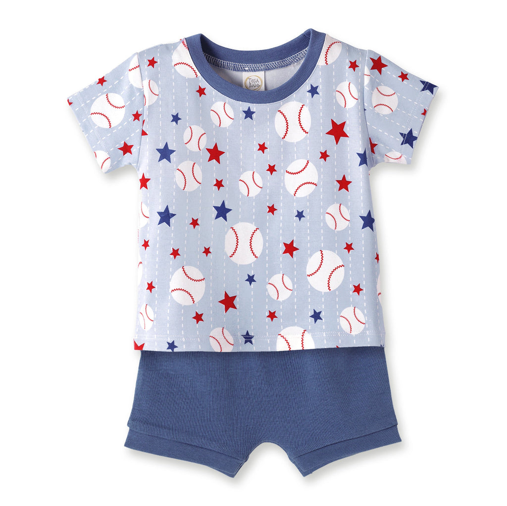 Conjunto de camiseta de béisbol Grand Slam de bambú y pantalones cortos de algodón para niños