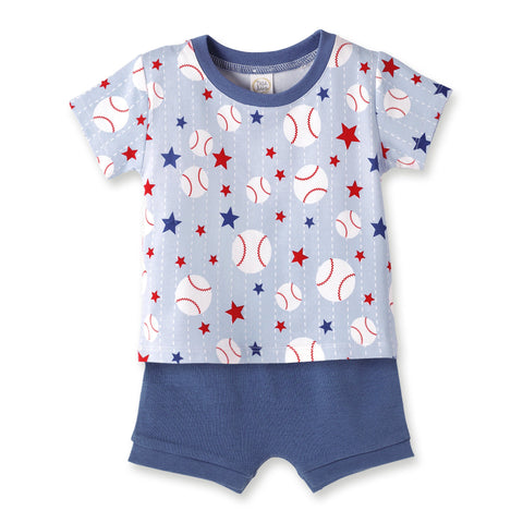 Conjunto de camiseta de béisbol Grand Slam de bambú y pantalones cortos de algodón para niños