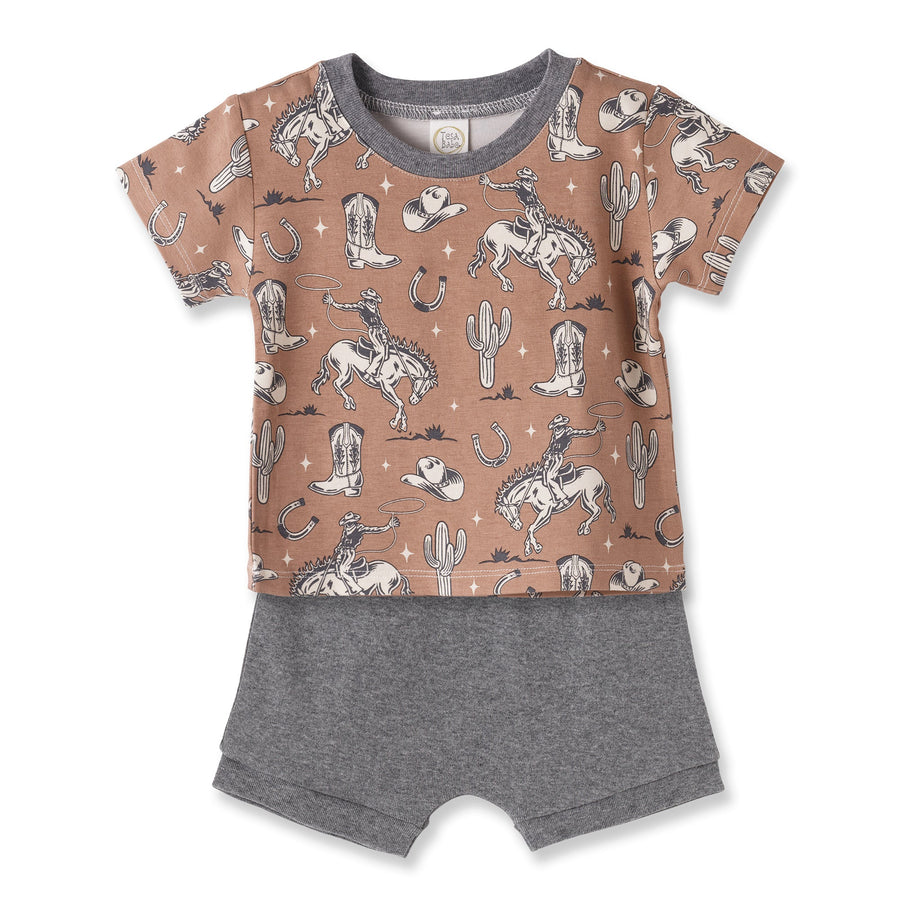 Conjunto corto de algodón de bambú para niño Wild Wrangler/Brown Western
