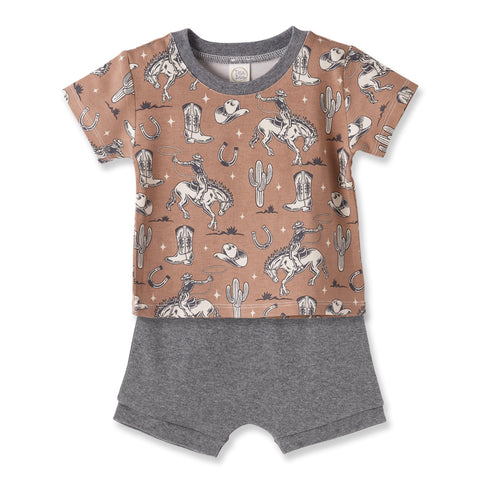 Conjunto corto de algodón de bambú para niño Wild Wrangler/Brown Western