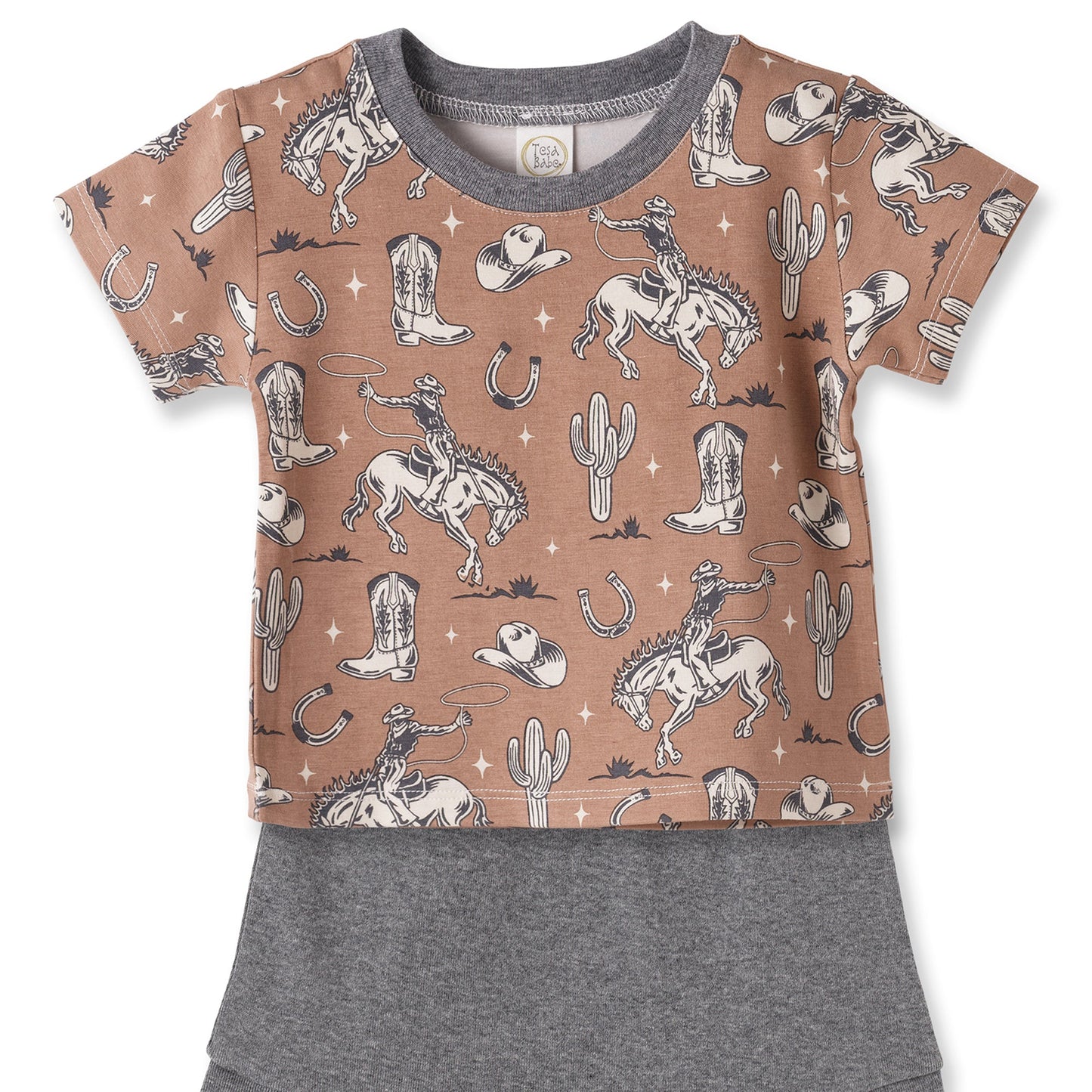 Conjunto corto de algodón de bambú para niño Wild Wrangler/Brown Western