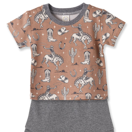 Conjunto corto de algodón de bambú para niño Wild Wrangler/Brown Western