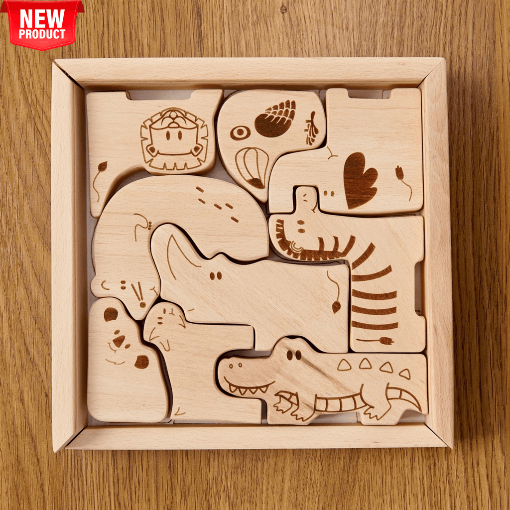 Caja de rompecabezas de madera con animales de safari para niños pequeños