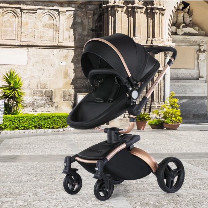 Cochecito de bebé de gran altura con rotación de 360 grados y cesta 3 en 1 plegable