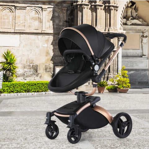 Cochecito de bebé de gran altura con rotación de 360 grados y cesta 3 en 1 plegable