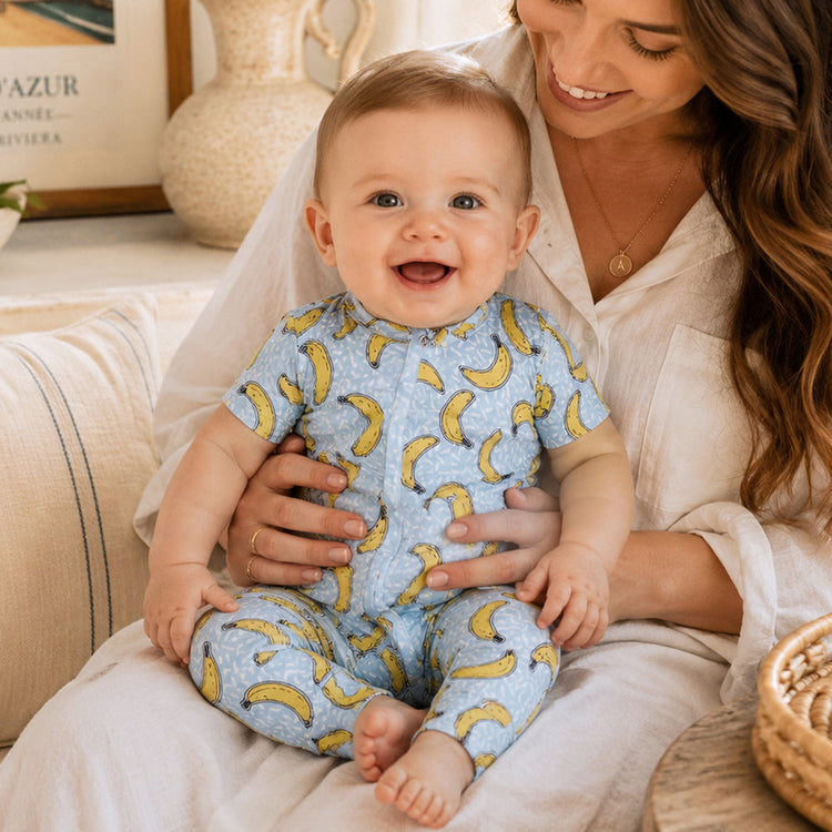 Mono convertible Banana Split de bambú con cremallera para bebé