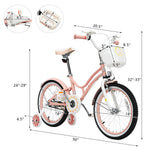 Bicicleta infantil ajustable de 18 pulgadas para niños pequeños con ruedines de apoyo - Rosa