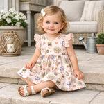 Vestido de bebé niña con estampado de pétalos – Vestido de jardín con bambú y ojales