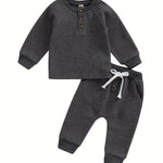 Conjunto de ropa gruesa tipo gofre para niños y niñas con botones redondos