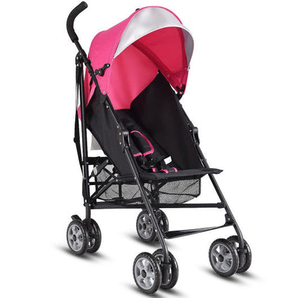 Cochecito de viaje plegable y ligero con sombrilla para bebés y niños pequeños, color rosa