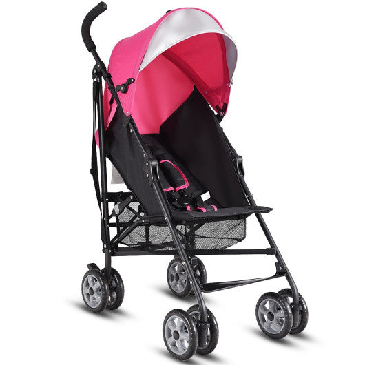 Cochecito de viaje plegable y ligero con sombrilla para bebés y niños pequeños, color rosa