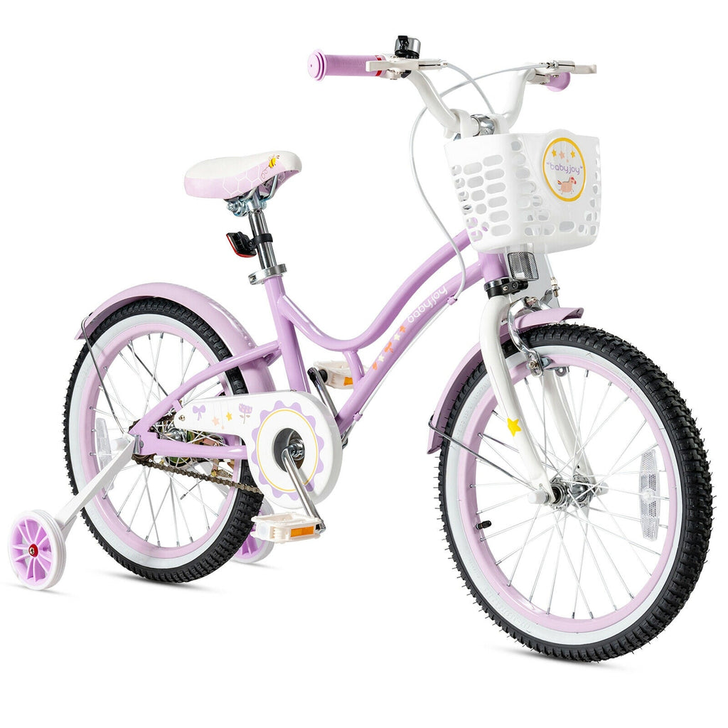 Bicicleta infantil ajustable de 18 pulgadas con ruedines de apoyo - Morada