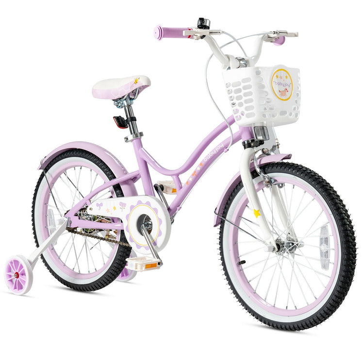 Bicicleta infantil ajustable de 18 pulgadas con ruedines de apoyo - Morada