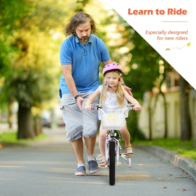 Bicicleta infantil ajustable de 18 pulgadas con ruedines de apoyo - Morada