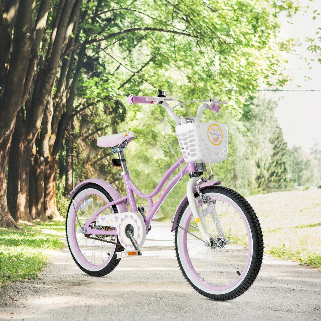 Bicicleta infantil ajustable de 18 pulgadas con ruedines de apoyo - Morada