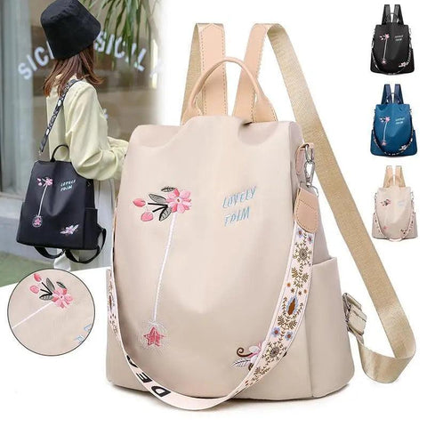 Mochila de tela para mujer, mochila bordada, bolso de nailon antirrobo impermeable para mujer, mochilas antirrobo de moda para mujer, bonita mochila escolar estampada, mochila de gran capacidad de alta calidad (