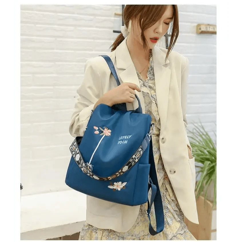 Mochila de tela para mujer, mochila bordada, bolso de nailon antirrobo impermeable para mujer, mochilas antirrobo de moda para mujer, bonita mochila escolar estampada, mochila de gran capacidad de alta calidad (