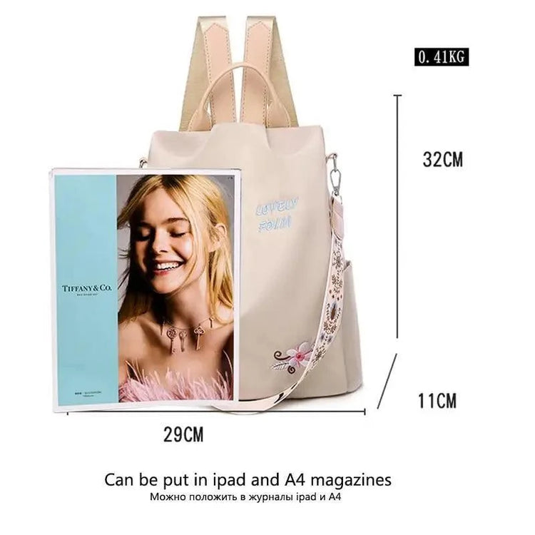 Mochila de tela para mujer, mochila bordada, bolso de nailon antirrobo impermeable para mujer, mochilas antirrobo de moda para mujer, bonita mochila escolar estampada, mochila de gran capacidad de alta calidad (