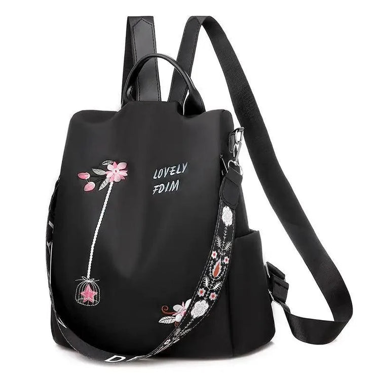 Mochila de tela para mujer, mochila bordada, bolso de nailon antirrobo impermeable para mujer, mochilas antirrobo de moda para mujer, bonita mochila escolar estampada, mochila de gran capacidad de alta calidad (