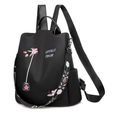 Mochila de tela para mujer, mochila bordada, bolso de nailon antirrobo impermeable para mujer, mochilas antirrobo de moda para mujer, bonita mochila escolar estampada, mochila de gran capacidad de alta calidad (