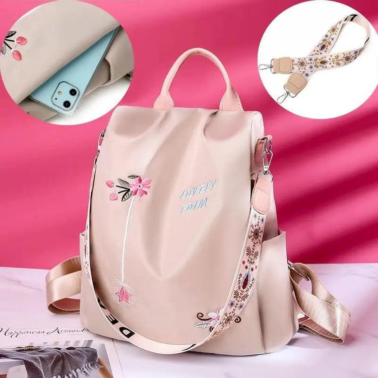 Mochila de tela para mujer, mochila bordada, bolso de nailon antirrobo impermeable para mujer, mochilas antirrobo de moda para mujer, bonita mochila escolar estampada, mochila de gran capacidad de alta calidad (