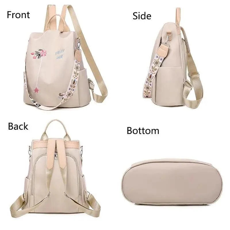 Mochila de tela para mujer, mochila bordada, bolso de nailon antirrobo impermeable para mujer, mochilas antirrobo de moda para mujer, bonita mochila escolar estampada, mochila de gran capacidad de alta calidad (