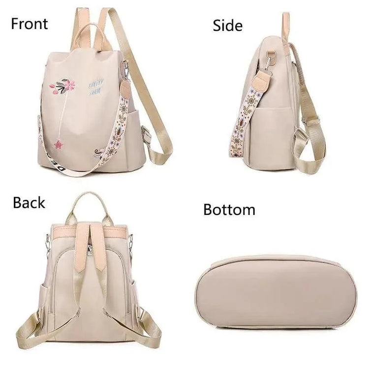 Mochila de tela para mujer, mochila bordada, bolso de nailon antirrobo impermeable para mujer, mochilas antirrobo de moda para mujer, bonita mochila escolar estampada, mochila de gran capacidad de alta calidad (