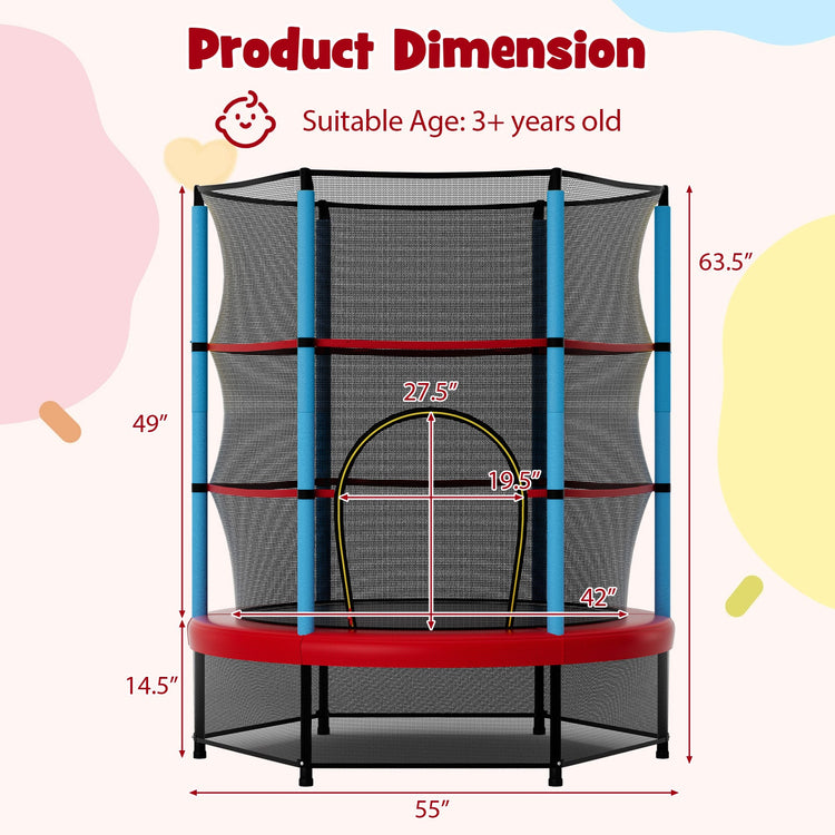 Cama elástica infantil recreativa con red de seguridad - Azul marino