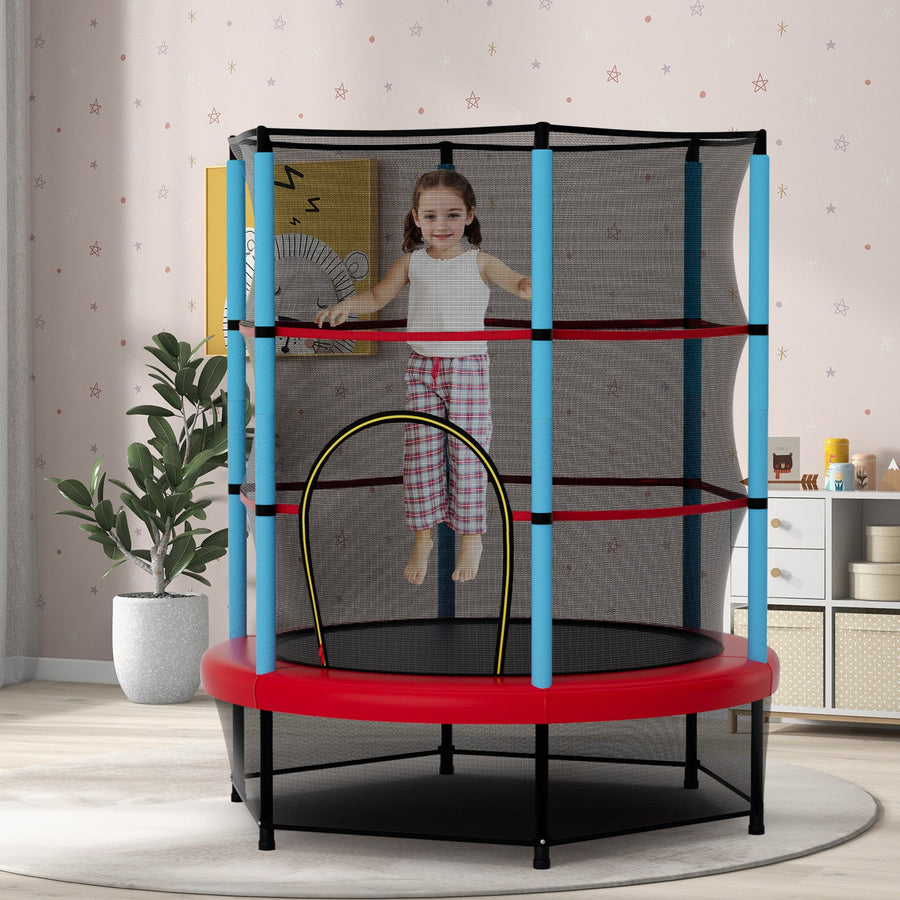 Cama elástica infantil recreativa con red de seguridad - Azul marino