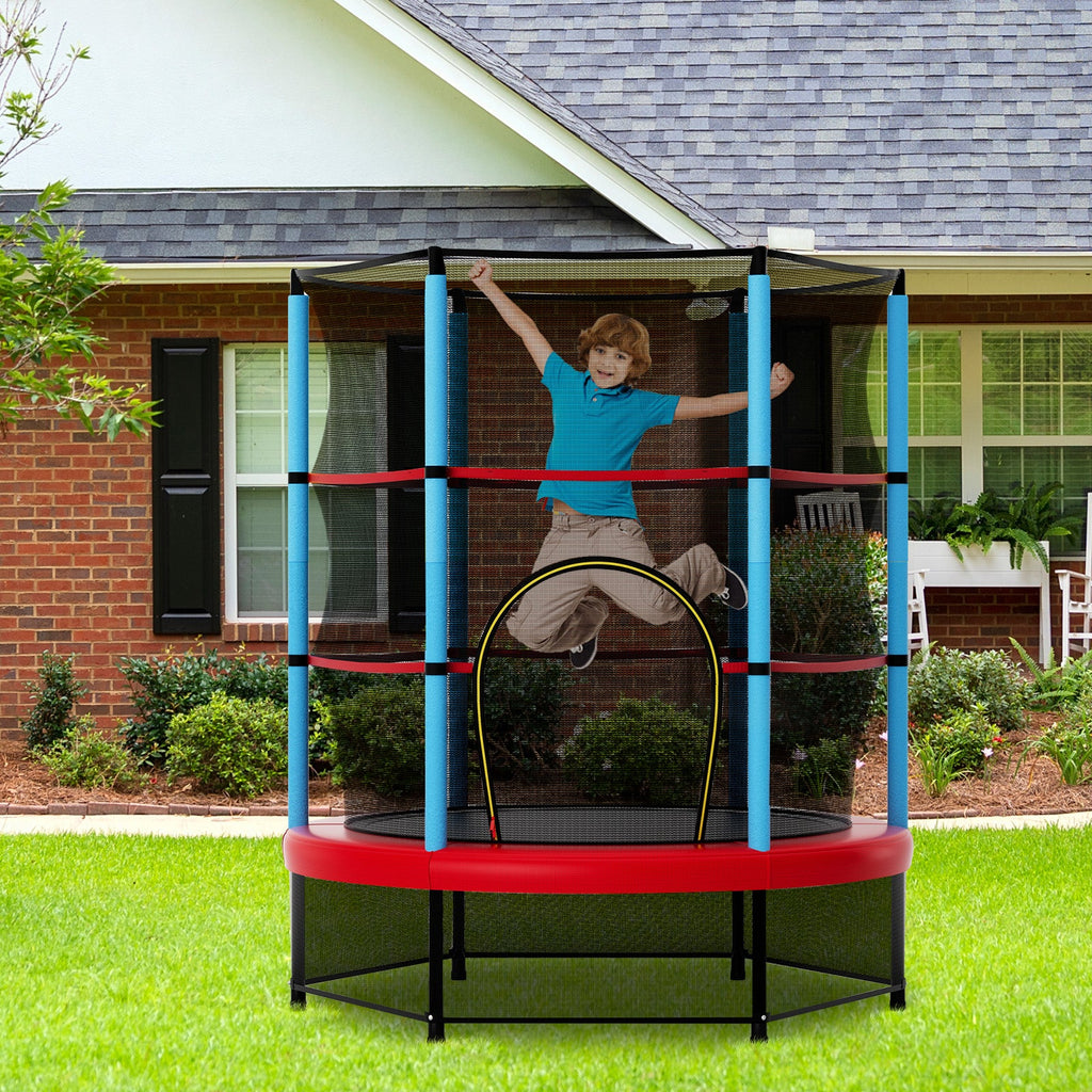 Cama elástica infantil recreativa con red de seguridad - Azul marino