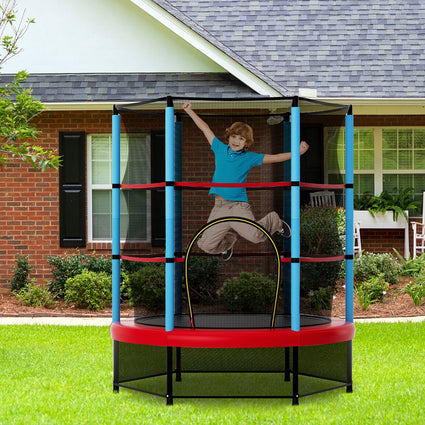 Cama elástica infantil recreativa con red de seguridad - Azul marino