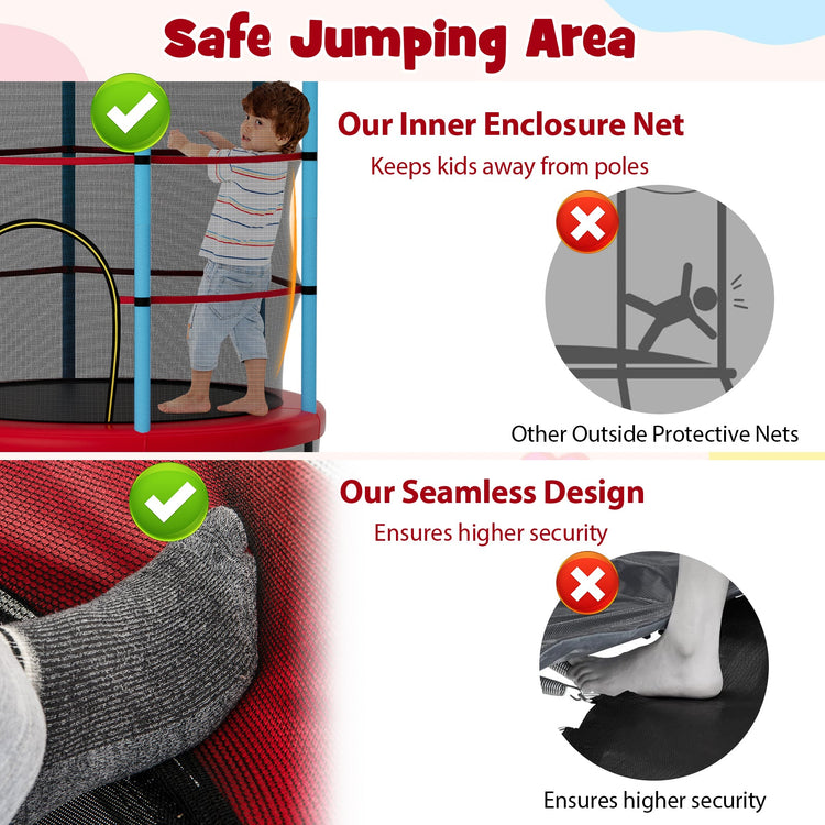 Cama elástica infantil recreativa con red de seguridad - Azul marino