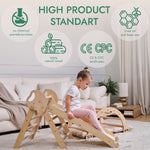 Set de escalada Montessori 4 en 1: Triángulo Pikler, arco, tobogán y cojín para niños pequeños (1 a 3 años)