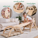 Set de escalada Montessori 4 en 1: Triángulo Pikler, arco, tobogán y cojín para niños pequeños (1 a 3 años)