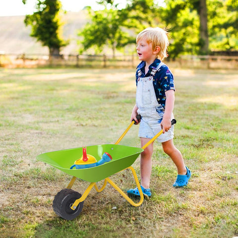 Carretilla de metal para niños, juguete para jardín y patio trasero - Verde claro