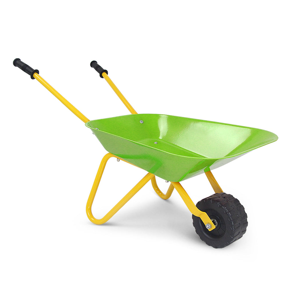 Carretilla de metal para niños, juguete para jardín y patio trasero - Verde claro