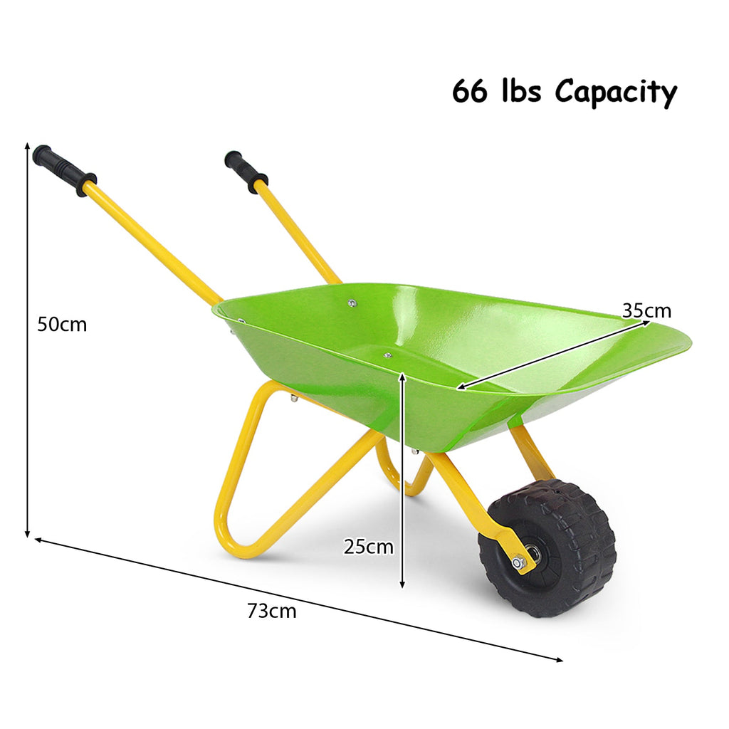 Carretilla de metal para niños, juguete para jardín y patio trasero - Verde claro