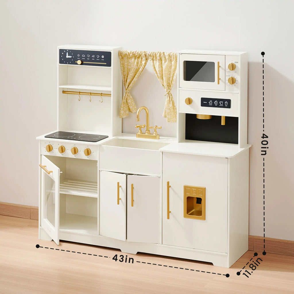 Tiny Land® Iconic Cocina de Juguete de Madera – Set de Cocina de Simulación color Crema para Niños