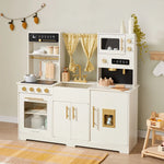 Tiny Land® Iconic Cocina de Juguete de Madera – Set de Cocina de Simulación color Crema para Niños