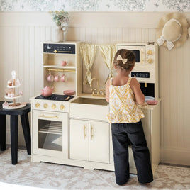 Tiny Land® Iconic Cocina de Juguete de Madera – Set de Cocina de Simulación color Crema para Niños