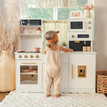 Tiny Land® Iconic Cocina de Juguete de Madera – Set de Cocina de Simulación color Crema para Niños